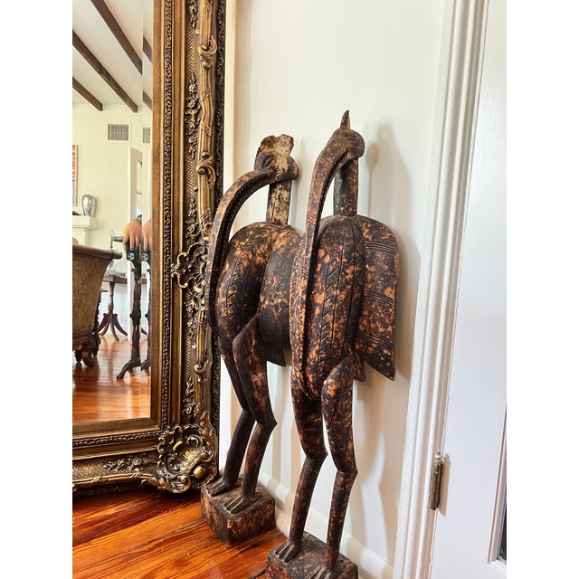 Early 20th Century West African Senufo-Style Sejen Carved Wood Hornbill Sculptures - Pair For Sale - Image 11 of 11