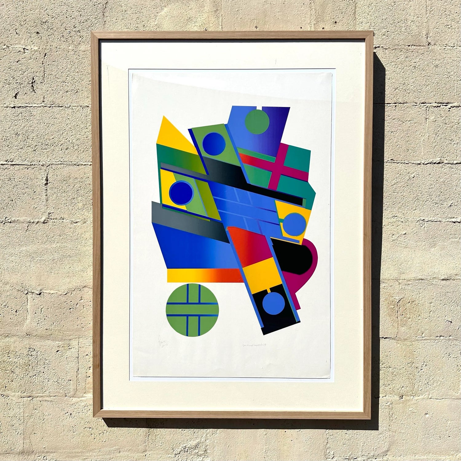 Vintage 1970s Abstract Geometric Lithograph - Detail view