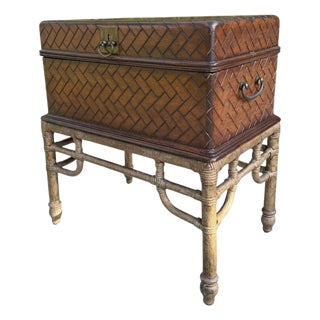 Vintage Faux Bamboo Leather Wrapped Storage Chest End Table Attributed to Maitland-Smith For Sale