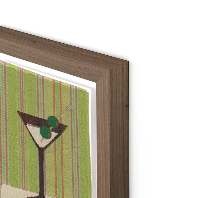 DESCRIPTION: Sally the Martini by Willa Heart in Walnut Frame, Mini Art Print This is a print of a handmade fabric...