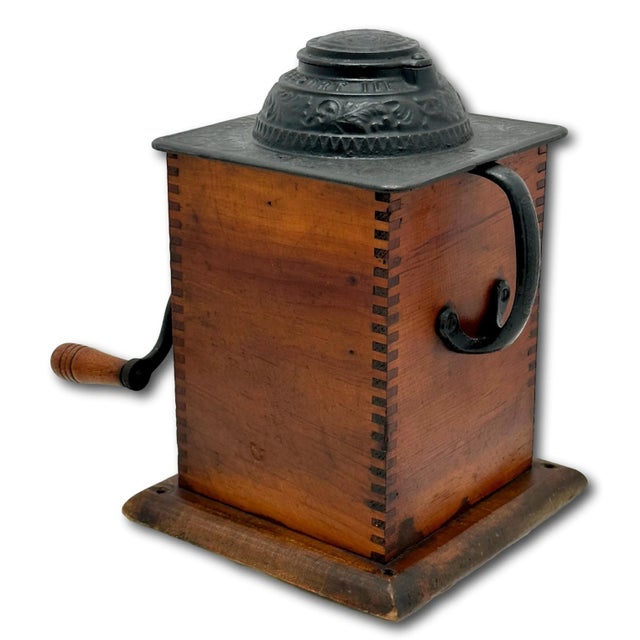 Unusual Antique American Cast Iron & Wood Hand Crank Coffee Grinder - Circa Late 19th Century For Sale In Boston - Image 6 of 18