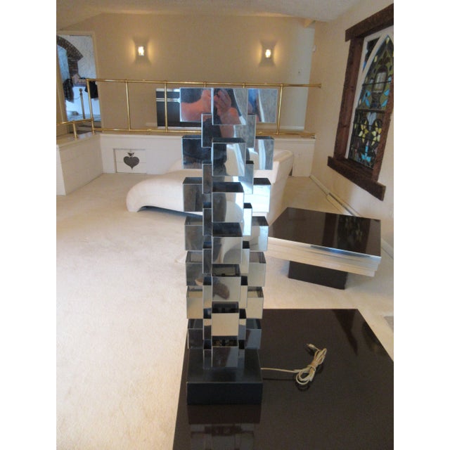 1970s Curtis Jere Mid-Century Stacked Chrome Geometric Skyscraper Lamp For Sale In Philadelphia - Image 6 of 13