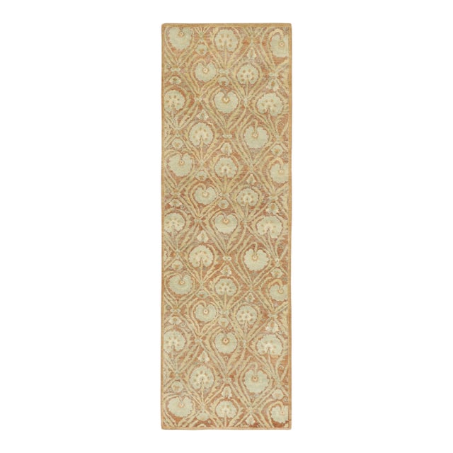 Contemporary Block Print Floral Vine Natural Silk Runner by Rug & Kilim, India For Sale