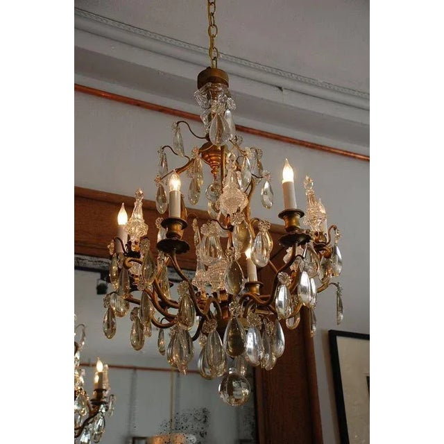 Bronze French 1940s Clear Tear Drop Chandelier by Maison Baguès For Sale - Image 8 of 9
