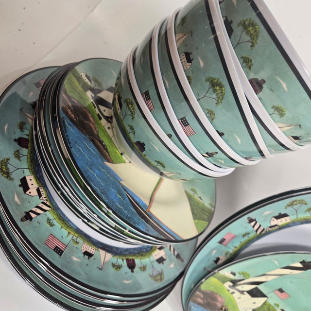 Plastic Coastal Americana Lighthouse Melamine- Set of 22 Of For Sale - Image 7 of 12