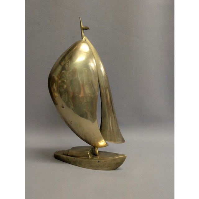 Nautical Large Mid-Century Vintage Brass Sailboat For Sale - Image 3 of 10