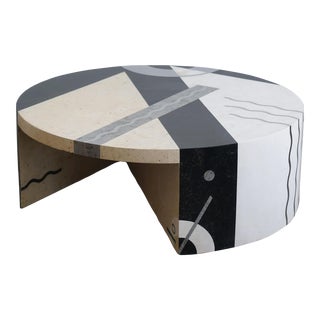 1980s Abstract Postmodern Oggetti "Tavola" Coffee Table With Stone, Marble and Chrome For Sale