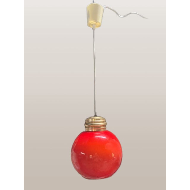 Red Red Opal Glass Pendant Globe, 1970s For Sale - Image 8 of 8