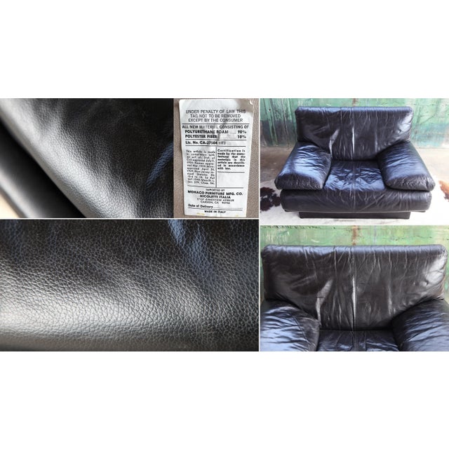 1980s Postmodern Italian Nicoletti Salotti Plinth Base Black Leather Lounge Chair For Sale - Image 10 of 11