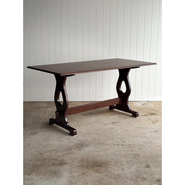 Brown Antique English Country Oak Trestle Dining Table For Sale - Image 8 of 13