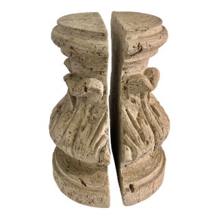 Vintage Faux Concrete Acanthus Leaf Distressed Bookends - A Pair For Sale