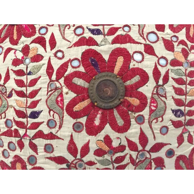 Late 19th Century 19th Century Rajasthani Silk Embroidered Mirrorwork Pillow With Birds and Flowers For Sale - Image 5 of 11