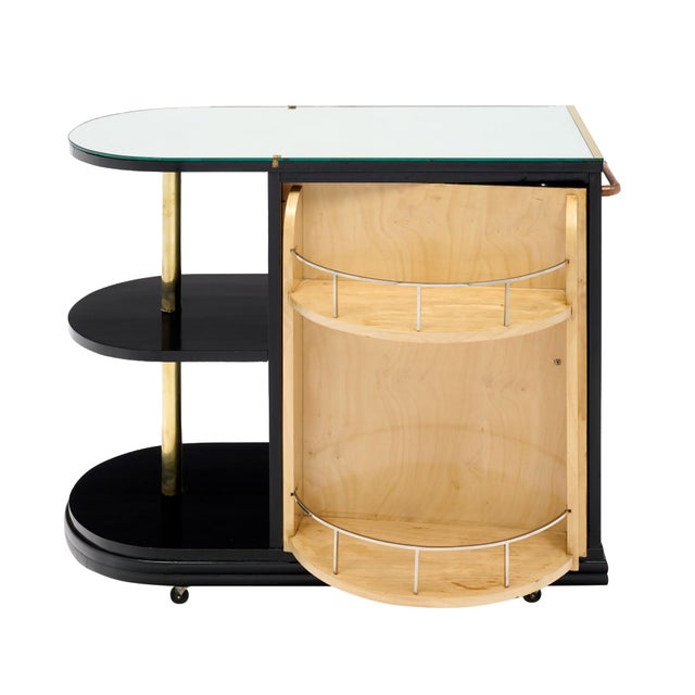 1940s Art Deco Period French Ebonized Walnut Veneer Bar Cart For Sale - Image 5 of 9