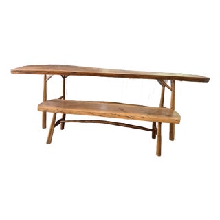 Unique Live Edge Black Walnut Wood Dining Table (Matching Bench Included) For Sale