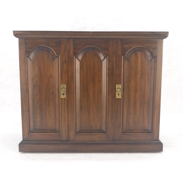 Solid Cherry Raised Panel Doors Liquor Bar Serving Flip Top Cabinet MINT For Sale - Image 12 of 18