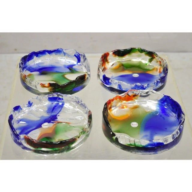Mid-Century Modern Vintage Mid Century Modern Italian Murano Blue Green Art Glass Ashtray Catchall For Sale - Image 3 of 13