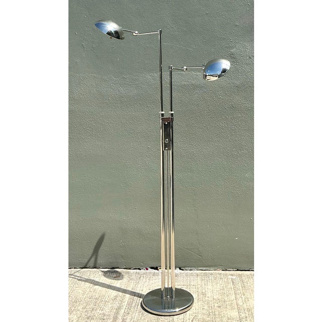 Late 20th Century Holtkoetter Leutchen Chrome Dual Head Floor Lamp For Sale - Image 10 of 12
