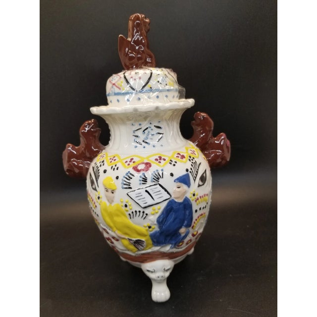 Tribal Vintage Staffordshire Like Asian Inspired Ceramic GingerJar For Sale - Image 3 of 8