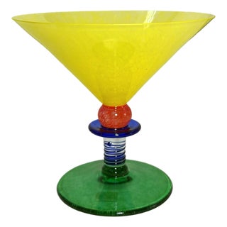 Mid 20th Century Harlequin Berit Johansson Gense Glass Bowl/Compote Yellow Green Red Blue Signed For Sale