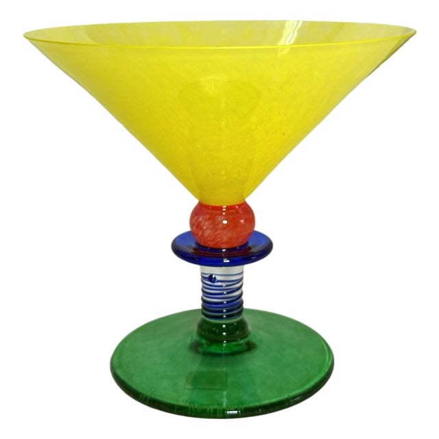 Mid 20th Century Harlequin Berit Johansson Gense Glass Bowl/Compote Yellow Green Red Blue Signed For Sale