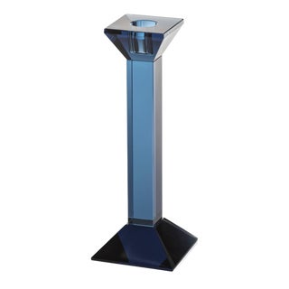 Carmac Colored Crystal Glass Taper Candle Holder, Deep Blue For Sale
