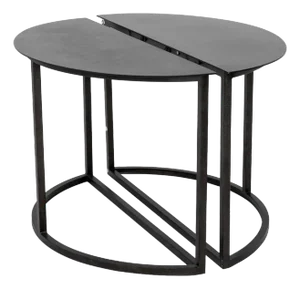 Minimalist Black Metal Demilune Tables, Pair