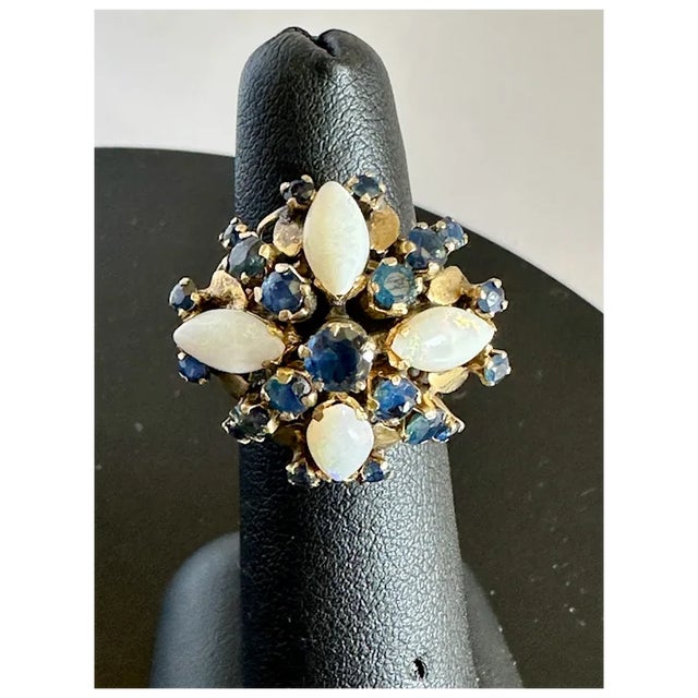 Late 20th Century 14k Sapphire and Opal Ring, Size 5 For Sale - Image 4 of 12