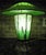 Fiberglass 1950s atomic era metal tripod fiberglass-shaded lamp. The rounded top saucer shade attaches to the framework of...