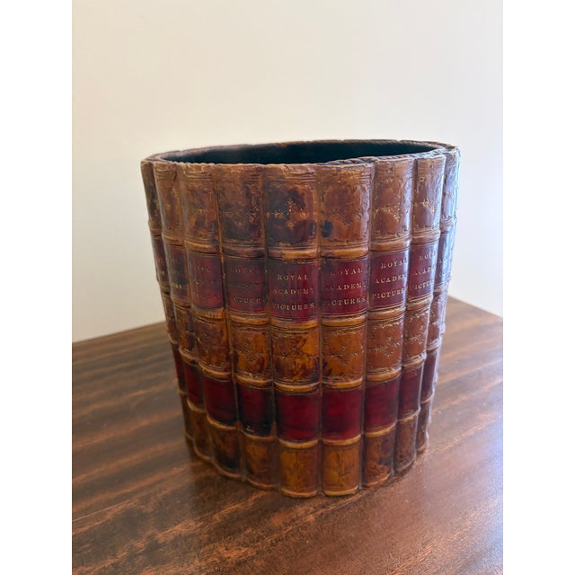 English Mid-20th Century English Trompe l'Oeil Leather Book Waste Basket For Sale - Image 3 of 7