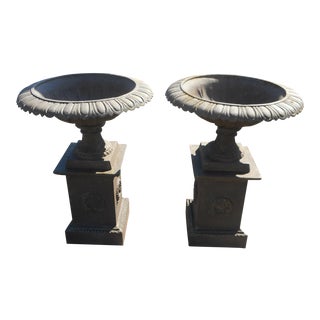Impressive Pair of Cast Iron Urns For Sale