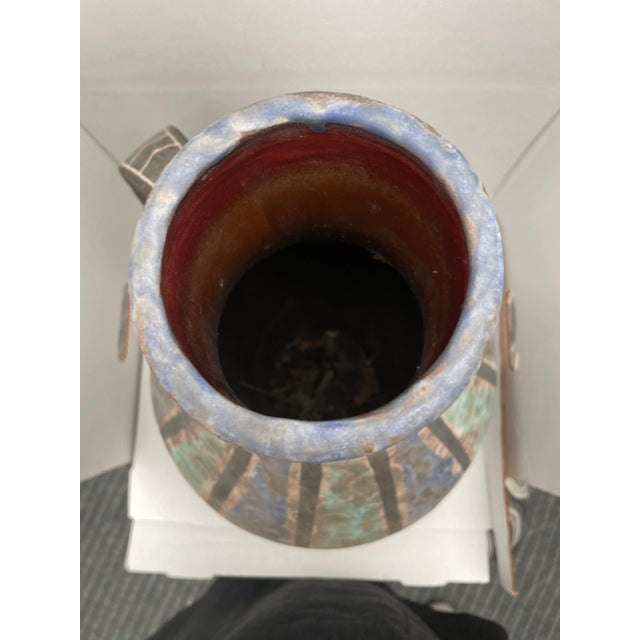 Vintage 1950s Italian Mottled Blue Pottery Handled Vase For Sale - Image 9 of 13