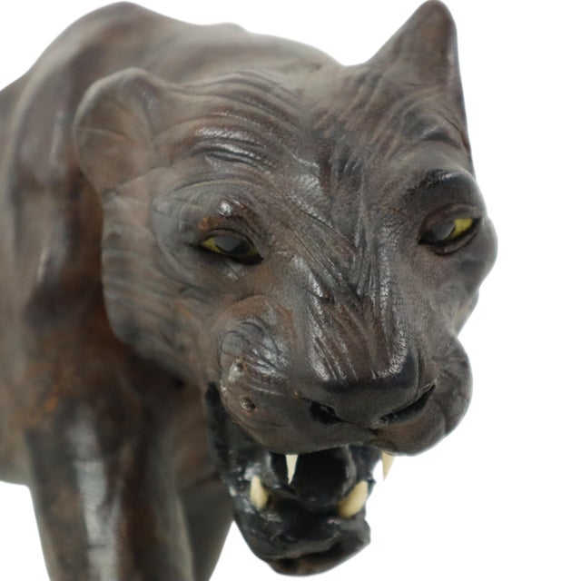 Mid-Century Leather & Papier-Mâché Panther Sculpture, 1940s For Sale - Image 10 of 12
