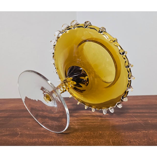 Mid 20th Century Italian Murano Glass Style Amber Art Glass Compote With Applied Prunts For Sale - Image 11 of 11
