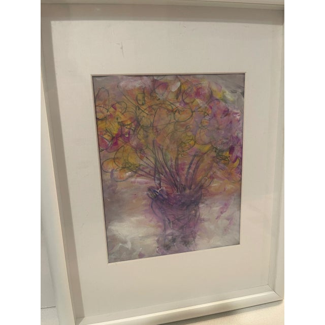 Original Mixed Media Artwork “Lilac Bouquet” (Watered Acrylic Painting and Ink on Art Paper); Signed, Framed For Sale - Image 10 of 11