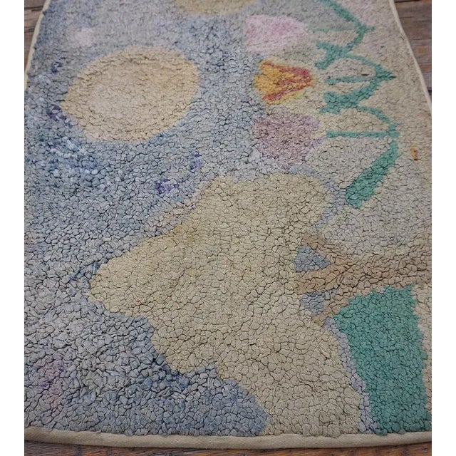 Splendid Sky-Blue Color With Unique Celestial Pattern Antique American Hooked Rug For Sale In New York - Image 6 of 10