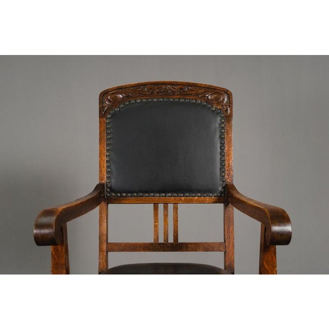 Art Nouveau Armchair in Oak and Leather For Sale - Image 12 of 17
