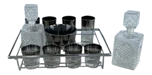 1950s Vintage Queen's Lusterware Silver Glasses, Decanters, Ice Bucket - 12 Pieces