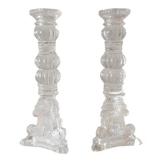 Tiffany - Style Heavy Glass Candlesticks - a Pair For Sale