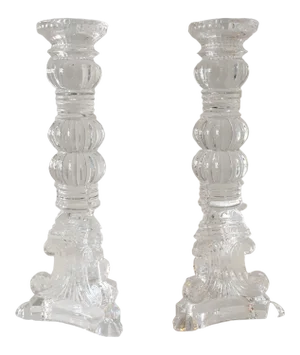 Tiffany - Style Heavy Glass Candlesticks - a Pair