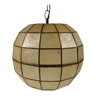 Vintage Round Capiz Shell Hanging Light For Sale