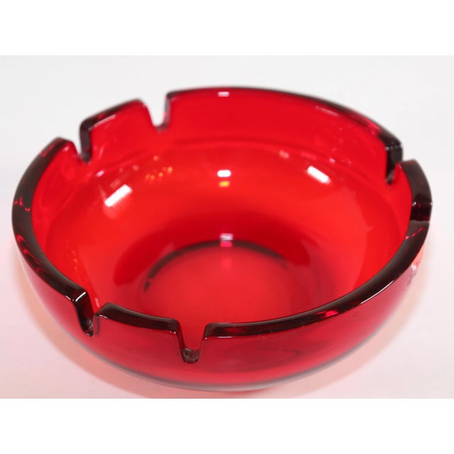 Vintage mid-century large round glass ruby red cigar ashtray Mid-Century Modern glass ashtray circa 1960's – 1970's USA....