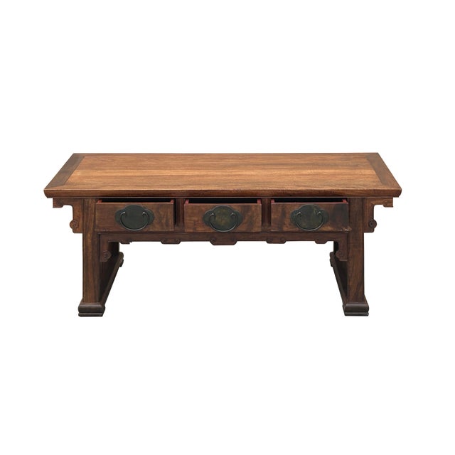 Brown Oriental Rectangular Rosewood Charm Patina 3 Drawers Coffee Table For Sale - Image 8 of 15