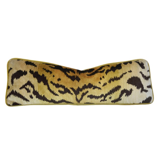 The House of Scalamandre Italian Scalamandre Le Tigre Tiger Silk Feather/Down Accent Pillow 24" X 8" For Sale - Image 4 of 7