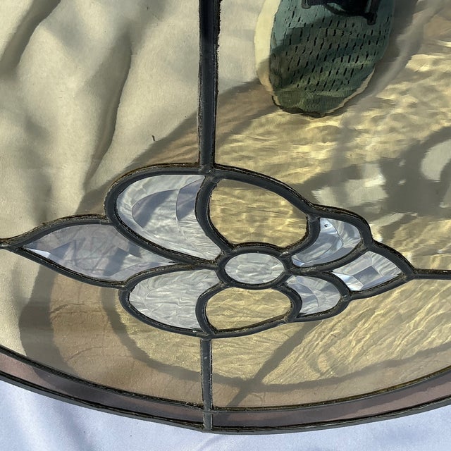 Large Vintage Round Slag Stained Glass and Beveled Glass Round Panel/Window For Sale - Image 10 of 11