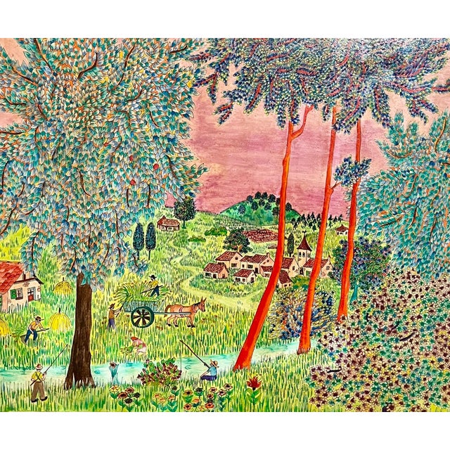 Green Michel Loeb, French Naive, Fauvist Oil on Panel Painting "Le Petit Clocher" Michel Loeb, c. 20th century For Sale - Image 8 of 14
