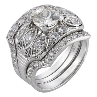 1930s Art Deco Gia Diamond Platinum Engagement Ring, Size 4.25 For Sale