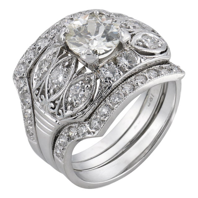 1930s Art Deco Gia Diamond Platinum Engagement Ring, Size 4.25 For Sale
