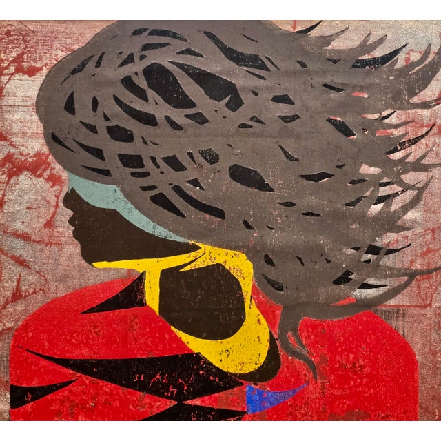 Red Tadashi Nakayama "Akai Fuku" (Red Coat) Vintage 1957 Japanese Woodblock Print For Sale - Image 8 of 10