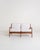Danish teak sofa with removable cushions, recently reupholstered in light-colored fabric. Original marking: "Made in...