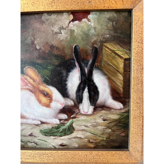 1980s Beautiful original, signed oil painting of bunnies // gallery wall // framed artwork // home decor // English country // original artwork For Sale - Image 4 of 10